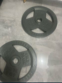 Cash only no Zelle Brand new in box pair of 45lb Olympic weights plates total 90lb have same style if needed added price  there easy grip plates