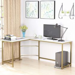 Modern L-Shaped Desk with Gold Frame