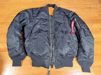 Alpha Industries MA-1 Black Bomber Flight Jacket Men’s XL Estimated Orange Lining