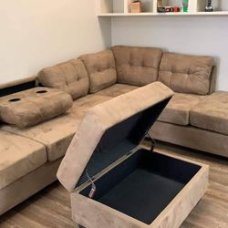 Brand New Taupe Sectional And Ottoman
