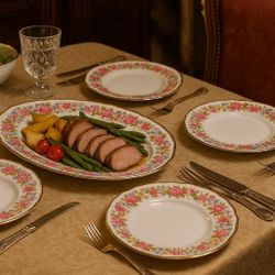 Royal Darwood England 1950s Set Of 4 ‘Lynne’ Floral Bone China Dinner Plates, 10”