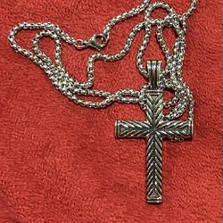 Stripe Cross Cool Pendant Necklace, Men's Trendy Stainless Steel Necklace