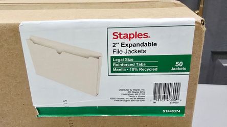 Staples Legal Size 2" Expandable File Jackets, 50 Count, New