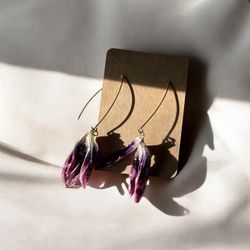 Elegant Purple Flower Petal Dangle Earrings 