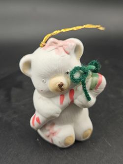 1986 BOA Bear Bell Christmas Ornament Kitsch Kidcore Candy Cane Taiwan R.O.C.