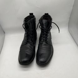 Natha Mens Sz 13 Black Side Zipper Leather Riding Mid Calf Capped Boots