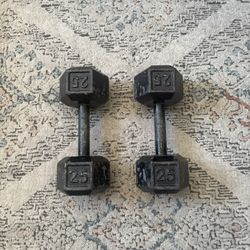 Pair of 25 lb Hex Dumbbells