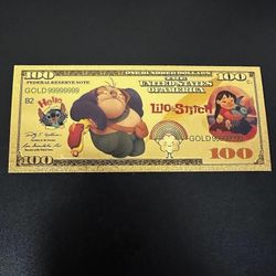 24k Gold Foil Plated Jumba Jookbia Lilo and Stitch Banknote