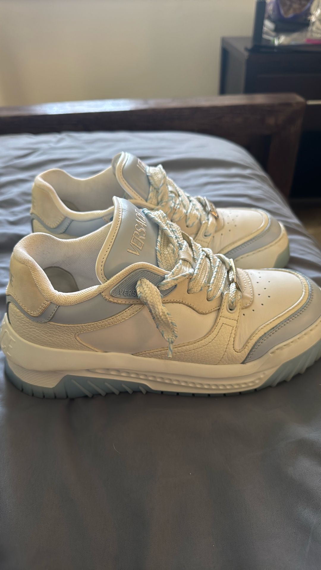 versace white and blue odissea sneackers