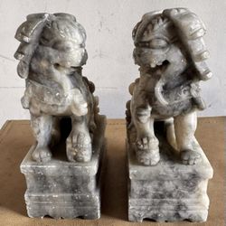Vintage Carved Chinese Foo Dog Figurines, set of 2, 6”, $30