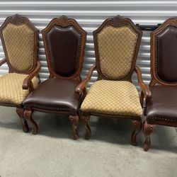 Vintage Denim and Chocolate Leather Chairs