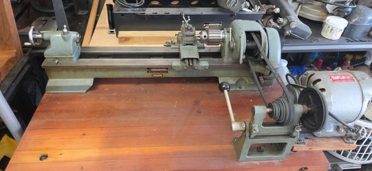 Vintage Tabletop Metal Lathe w/ Motor & Belt Drive - Made in USA