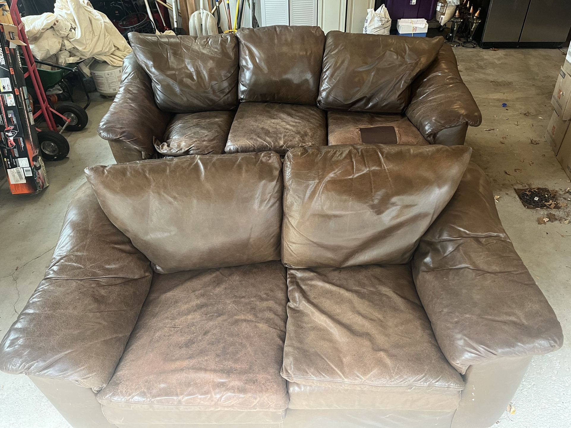 Brown Leather couch and love seat - Free just pick up