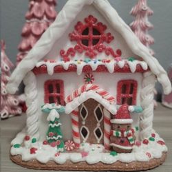 LED Traditional Gingerbread House - White, Red, Green