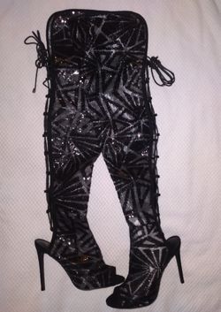 Vigo Fiore Over The Knee Black Sequin Stiletto Boots Brand Size 9