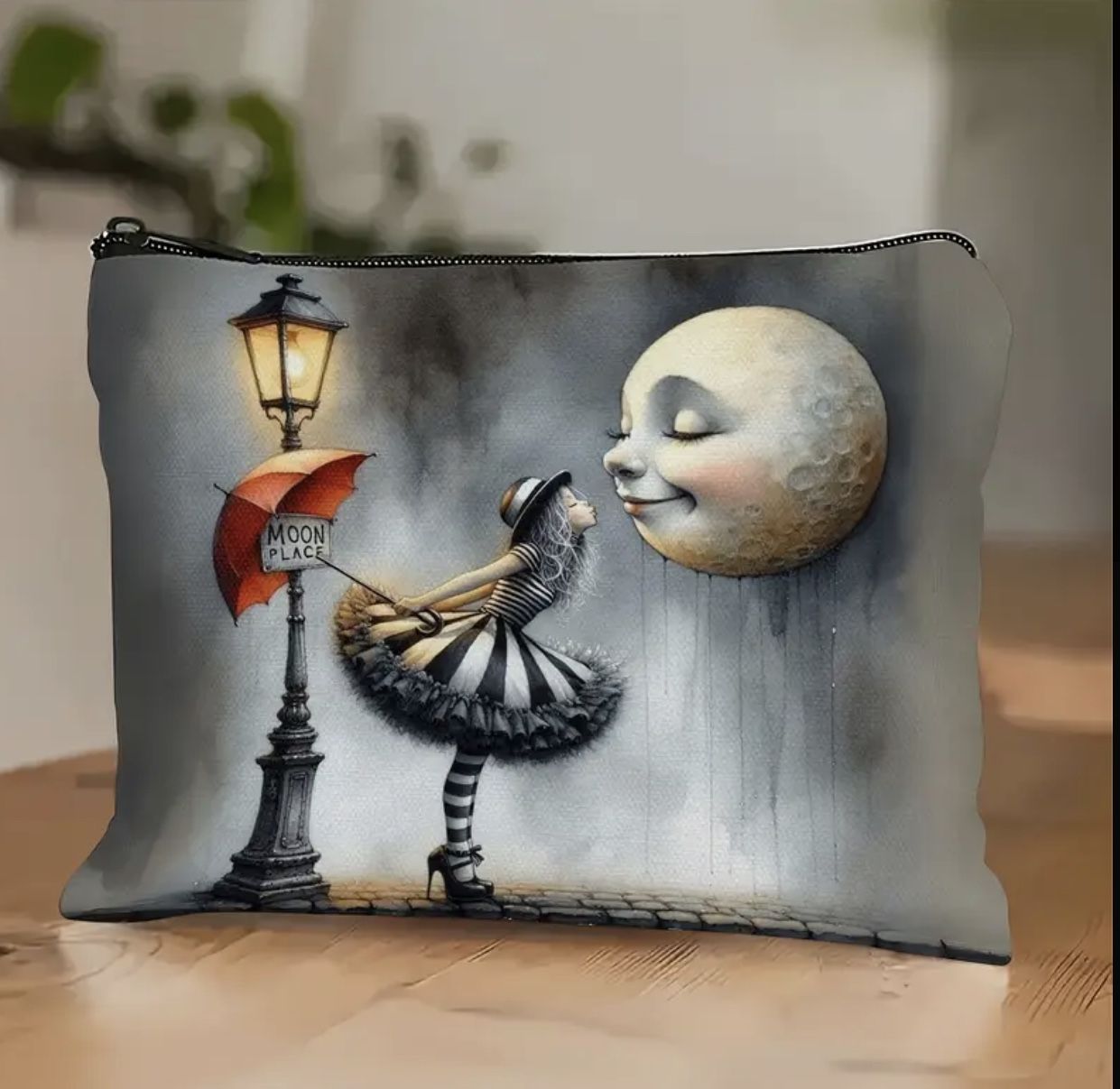 Whimsical Moon Encounter Canvas Cosmetic Bag - Unisex-adult, Unscented, Positioning Printing, Ideal Birthday & Christmas Gift for Women, Sisters, Daug