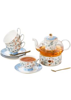 Porcelain Tea Set, Blue Floral Series