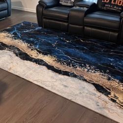 5.9’x9.2’ (180x280cm) Gold, Blue, Black, & White Rug