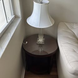 Wooden Round End Tables, Glass Tops