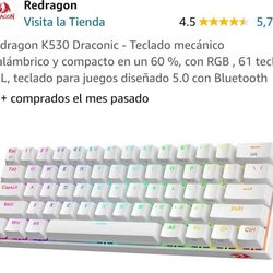 Redragon K530 Draconic - Teclado mecánico inalámbrico y compacto en un 60 %, con RGB , 61 teclas TKL, teclado para juegos diseñado 5.0 con Bluetooth
