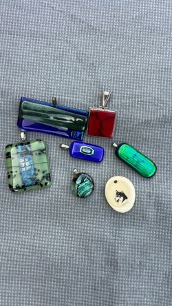 Mixed Art Glass Sterling Silver Pendant...