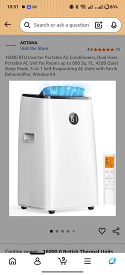 16000 BTU Inverter Portable Air Conditioners, Dual Hose Portable AC Unit for Rooms up to 800 Sq. Ft., 42dB Quiet Sleep Mode, 3-in-1 Self-Evaporating A