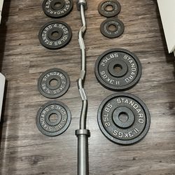 REP 30 Lb Hard Chrome Curling Bar With Olympic Weights 2x25, 2x10, 2x5 And 2x2.5 Lbs 