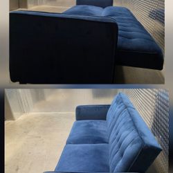 Cornell 81'' Velvet Square Arm Sleeper and love seat sofa couch Blue