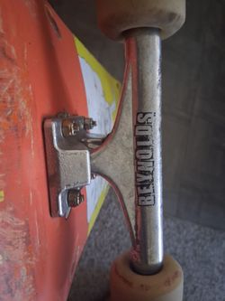 Enjoi skateboard and Reynolds independent trucks