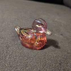 Pink Carnival Glass Duck Figurine by Fenton