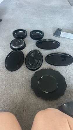 Vintage Black Glass / Black Amethyst Serving Dishes — Matches Gothic Barware Decor.
