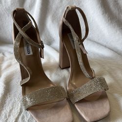 Steve Madden Kalina Rhinestone Bejeweled Tan Ankle Strap Heels Women Size 10