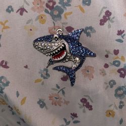Aqua79 Silver Shark Sparkling Crystal Pendant Necklace