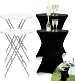 Set of 2 White Round Cocktail Tables