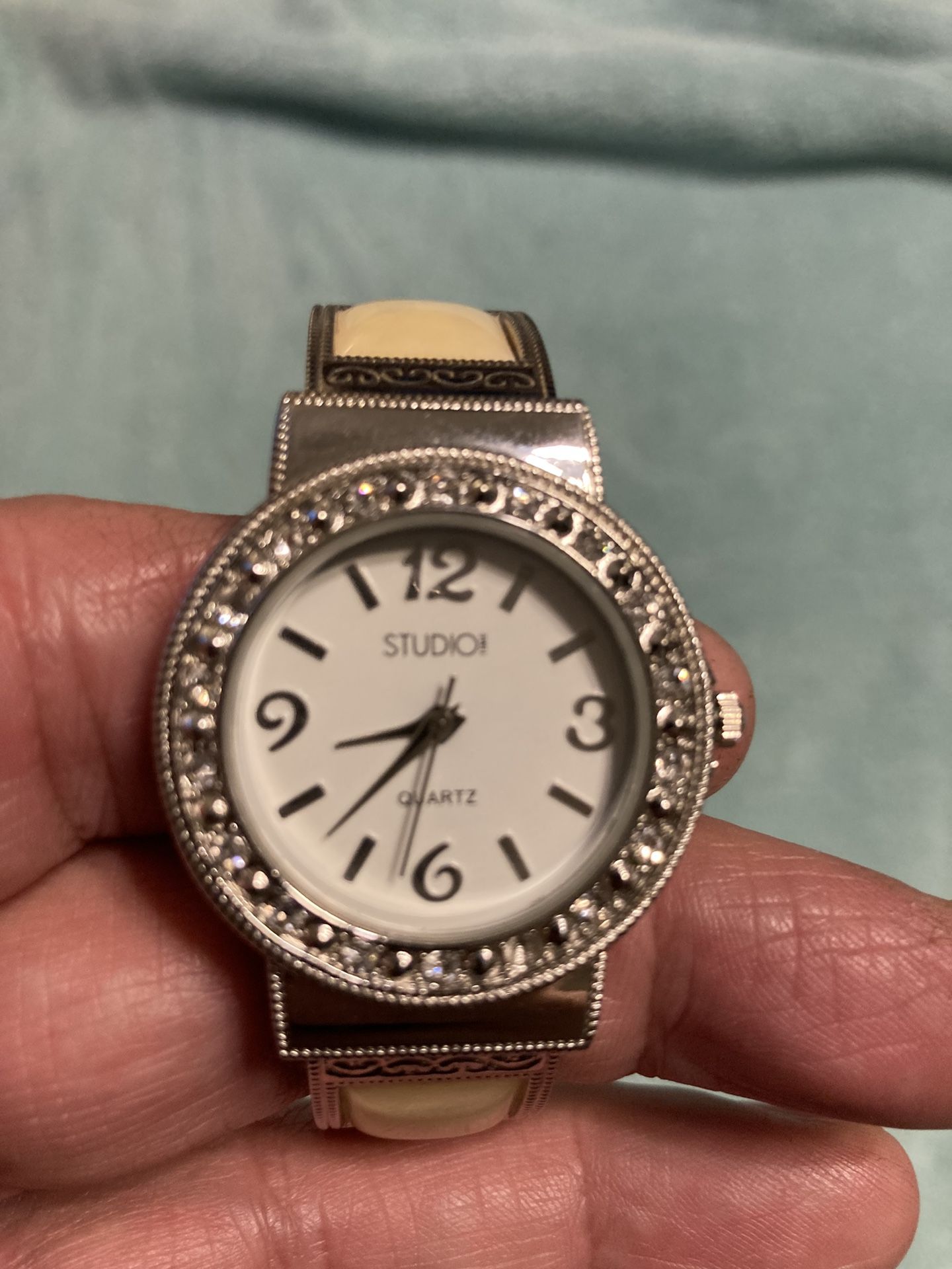 Ladies Quartz Watch Silver Tone Accents Cuff 