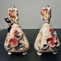 Vintage 1990s N Capodimonte Napoli Set Of 2 Porcelain Perfume Bottles Stoppers