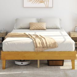 Yaheetech Queen Bed Frame Natural Solid Wood.