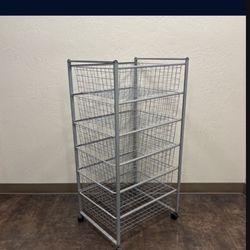 One 6-Drawer Storage Unit On 4 Rolling Casters Wheels