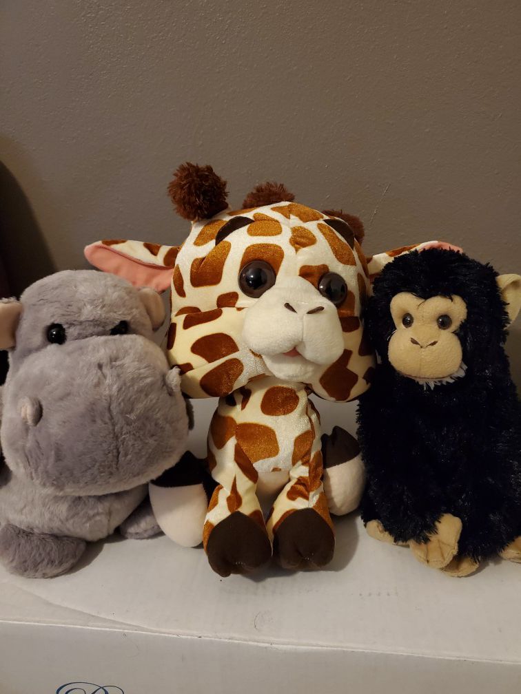 Stuffed animals Giraffe hippo & monkey