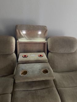Brown Microfiber Reclining Sofa with Console