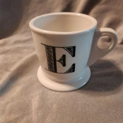 Anthropologie Monogram E mug Letter Coffee Cup White Black Initial Shaving Style.