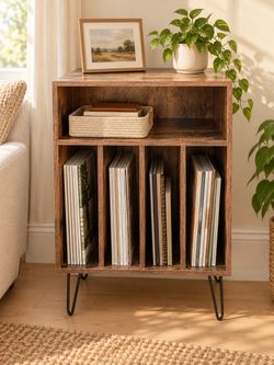Rustic Record Player Stand / Book & Magazine Organizer — Delivery Available