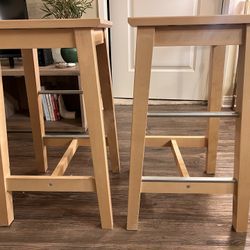 Pair of IKEA BOSSE Wooden Stools – 24” Height – Solid Wood