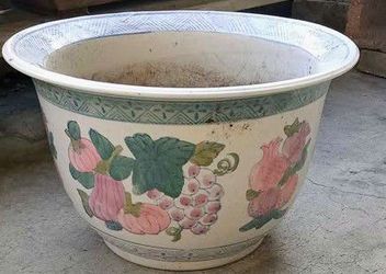 Large Ceramic Planter with Floral Design