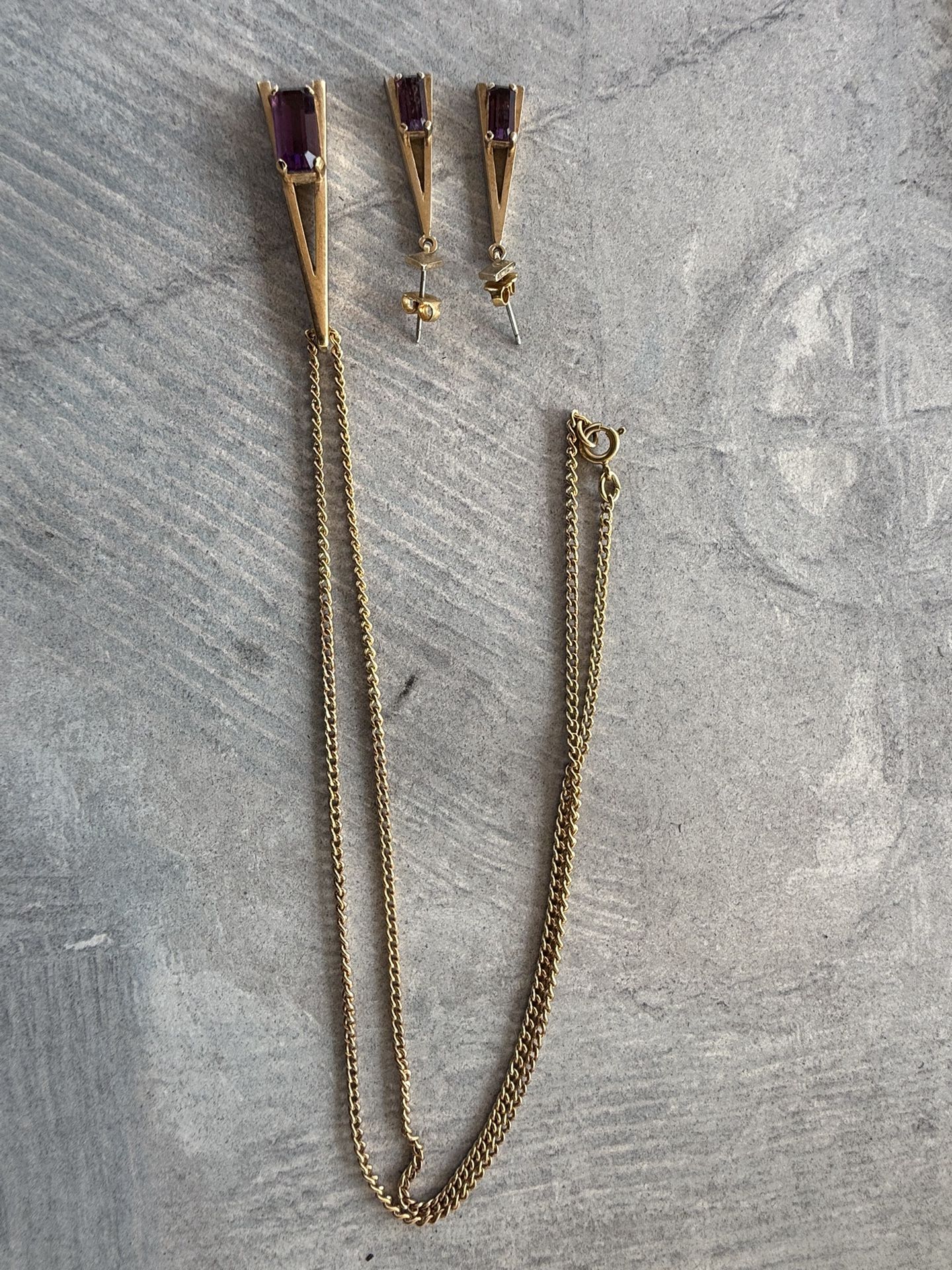 Retro Avon Jewelry Set - Necklace, Pendant And Earrings- Gold Tone