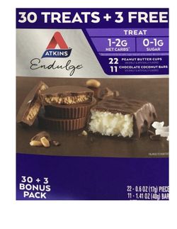 Atkins Endulge Treat 22 Peanut Butter Cups +11 Chocolate Coconut Bars @ 20 Per Box 