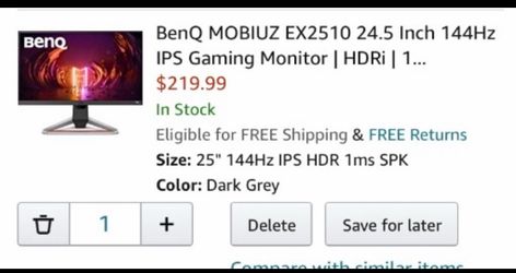 BenQ MOBIUZ EX2510 24.5" IPS 144Hz 1ms 1080p Gaming Monitor