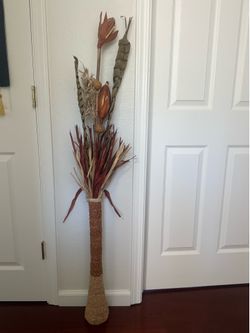 Tall Woven Vase with Dried Floral Arrangement