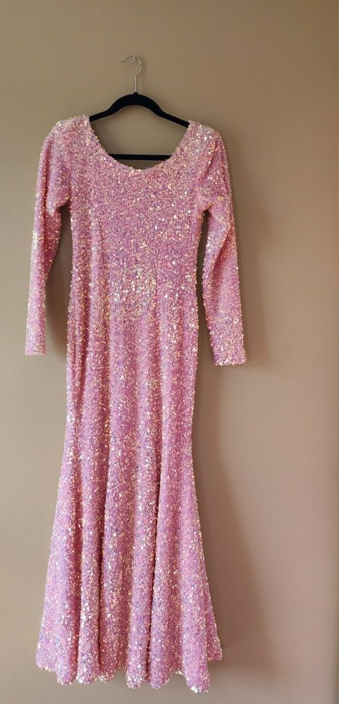 Pink Mermaid Sequin Evening Dress