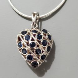 Ruby Sapphire Reversible Puff Heart Pendant
